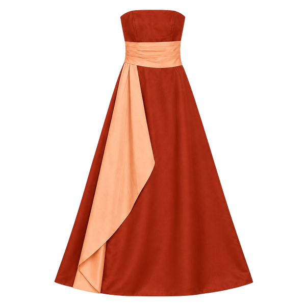 Forever yours satin burnt orange and coral evening formal dress