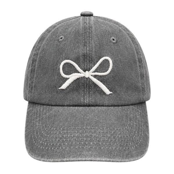 Girls Gray Bow Embroidered Baseball Hat