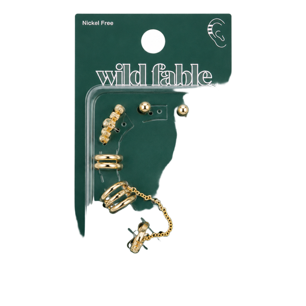 J0016 Wild Fable Gold Tone Ear Cuff And Earring Set New