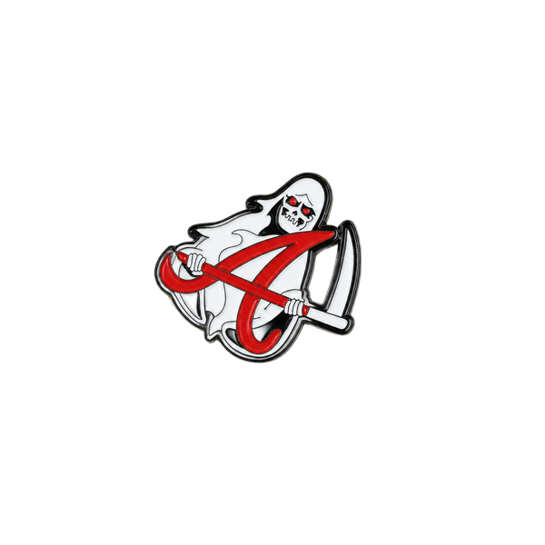 J0014 Grim Reaper Enamel Pin Hello Friend Red Scythe Badge