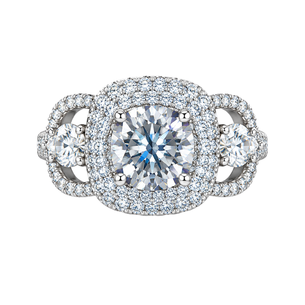 Shop Classic Round Cut Moissanite Engagement Ring 3 Stone Design