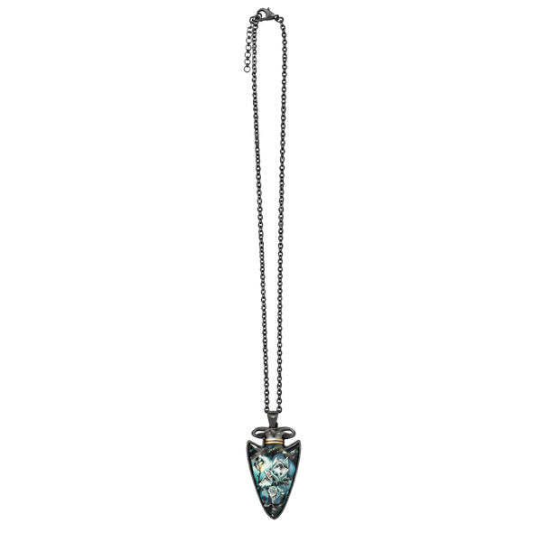 J0025 Wolf Arrowhead Necklace Black Chain