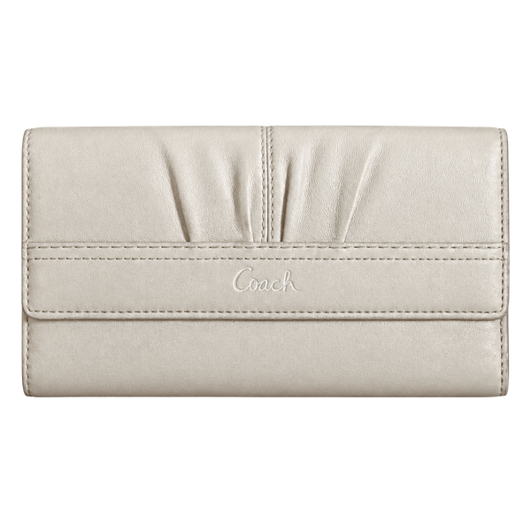 Coach Soho Pleated Trifold Wallet White Leather Long Clutch