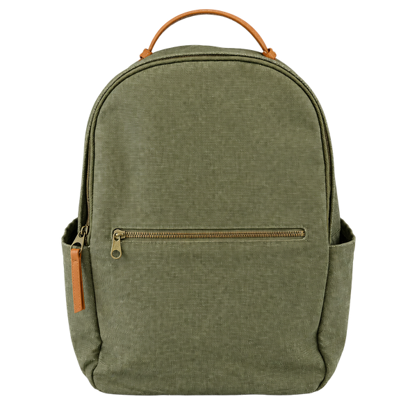 Universal Thread Canvas Backpack Green Brown Leather Trim Preppy Old Money Ivy League Quiet Luxury Utility Minimalist 