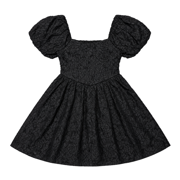 Allison + Kelly Women's Medium Babydoll Whimsigoth Coquette Cottage-Glam Balletcore Fairycore Black Rose Jacquard Puff Sleeve Mini Dress Corset Bustier Bodice Smocked Back NWT