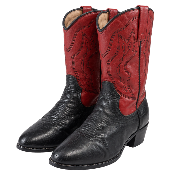 Ferrini P's Kids Size 13.5 Cowgirl Cottage-Glam Americana Heritage Rodeo Black Red Leather Western Cowboy Boots Girls Boys Youth Pull On Round Toe Stitched