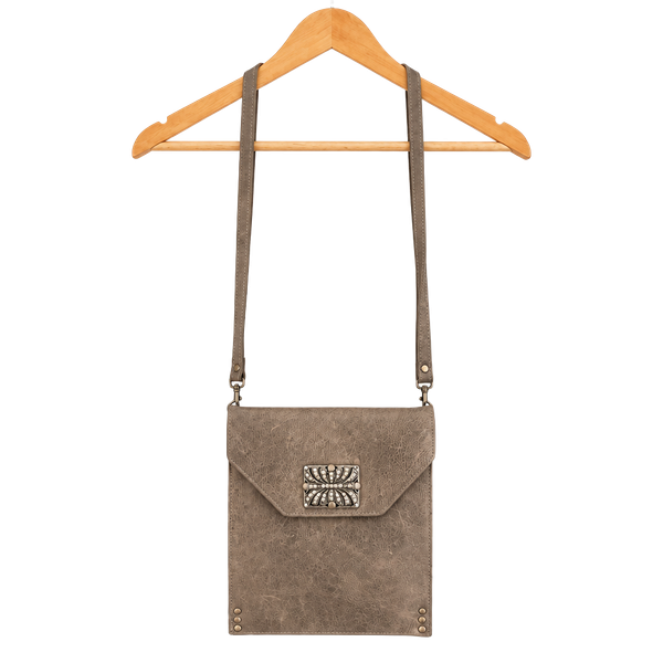 Kbd Studio Leather Crossbody Bag Grey Rhinestone Clasp