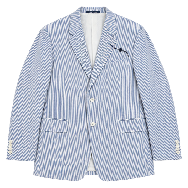 Stafford Seersucker Suit Jacket Size 44R Blue White Stripe Cotton Blazer