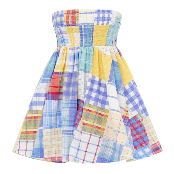 BDG Aurora Patch Dress Size M Multi Plaid Cotton Smocked Mini