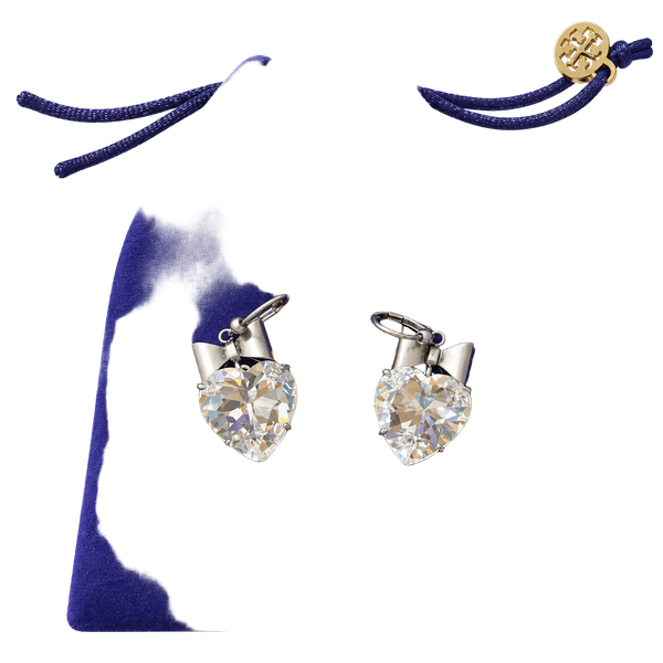 Tory Burch Crystal Heart & Bow Drop Earrings Silver