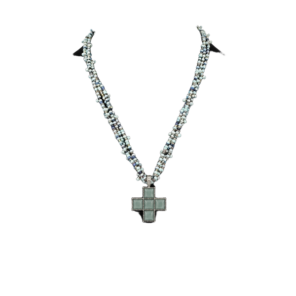 Vintage Style Southwestern Turquoise Blue Cross Multi-Strand Beaded Necklace