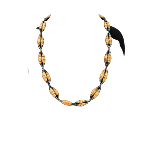 Handmade Recycled Rolled Paper Bead Seed Beaded Necklace Boho