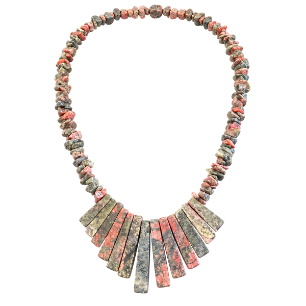Unakite Jasper Stone Chip Fan Bib Necklace