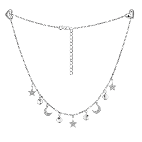 Sterling Silver Moon and Star Charm Necklace with White Buffalo