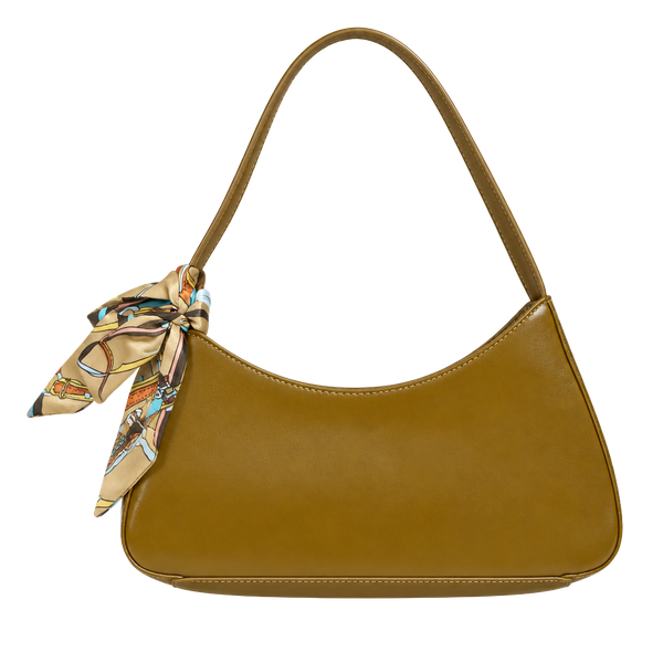 La Terre Brown Vegan Leather Shoulder Bag with Scarf Accent N2455
