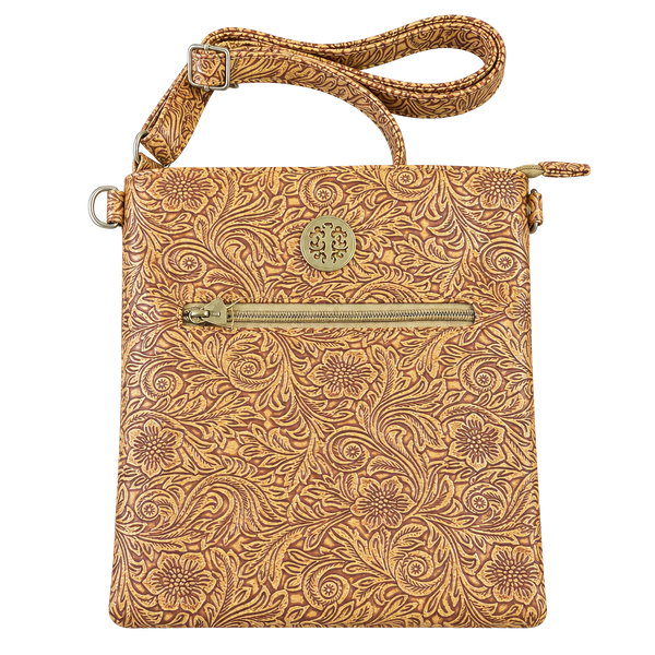 Dolgen Corp Floral Tooled Faux Leather Crossbody Bag Brown