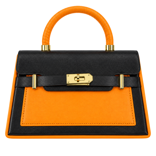 Unbranded Black Orange Leather Handbag Gold Hardware