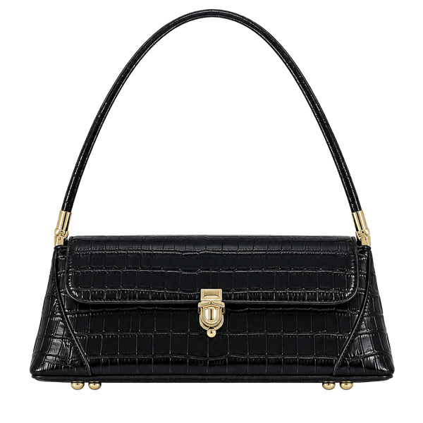 Unbranded Crocodile Embossed Shoulder Bag Black PU Leather Vintage Clutch