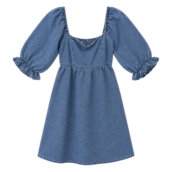 Thirty Thirty Denim Dress Size M Puff Sleeve Smocked Mini