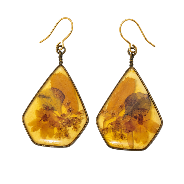 Handmade Earrings Pressed Flower Resin Drop Brass Wire Hook Botanical 