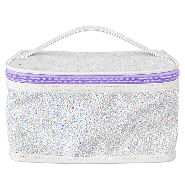 Clinique Skincare Makeup Beauty Cosmetic Train Case Bag Glitter White/Purple