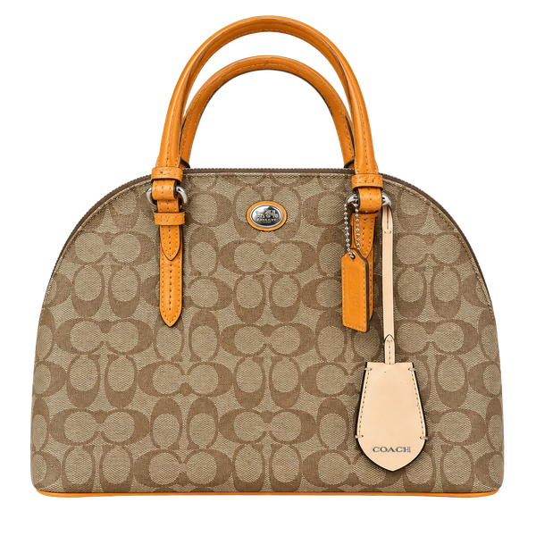 Coach Peyton Signature Cora Domed Satchel (Khaki/Tangerine)