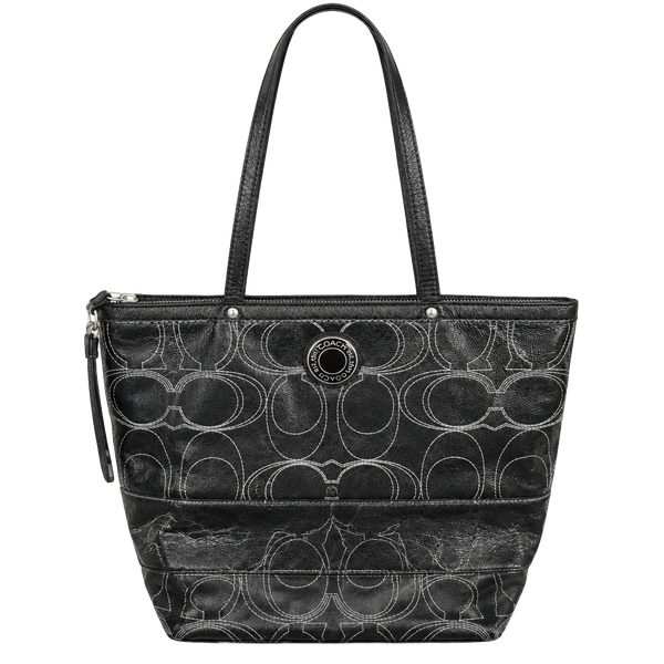 Coach Gallery Stitched Signature Patent Leather Tote Bag Black