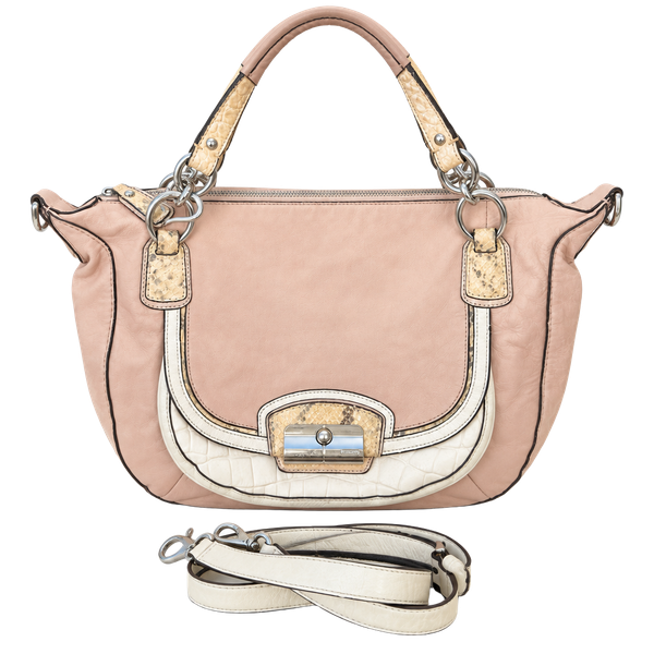 Coach Kristin Leather Exotic Trim Hobo Shoulder Bag Beige