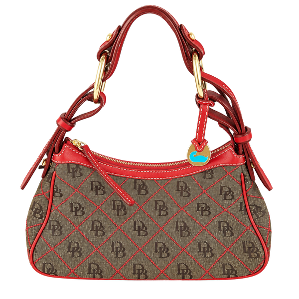 Vintage Y2K Style Dooney & Bourke Monogram Canvas Shoulder Bag Brown Red