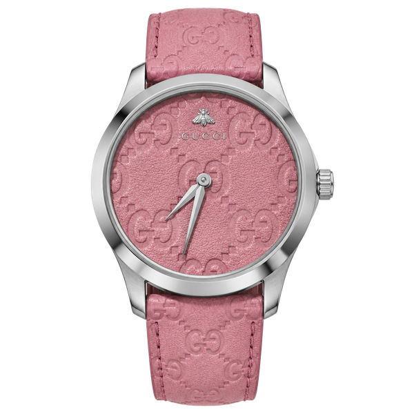 Gucci G-Timeless YA1264030 Pink Dial Leather Strap Watch
