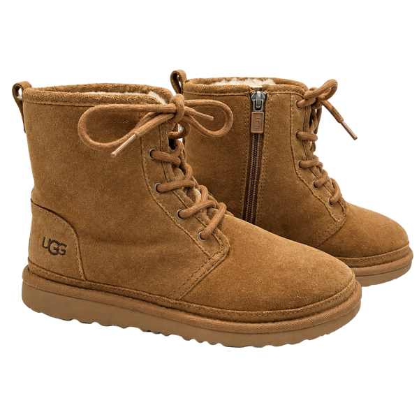 UGG Kids Chestnut Suede Lace-Up Ankle Boots with Side Zip