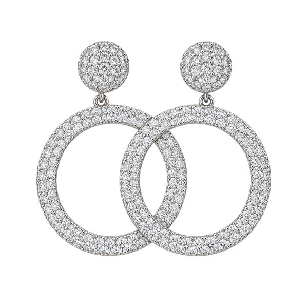 Fancy Chic Silver Crystal Hoop Drop Earrings - Sparkling Silver Statement
