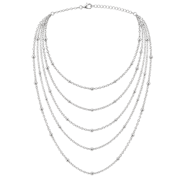 Multi-Strand Silver Beaded Layered Necklace