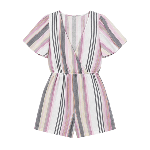 Trixxi Striped Pink Multicolor Kids One-Piece Romper Large