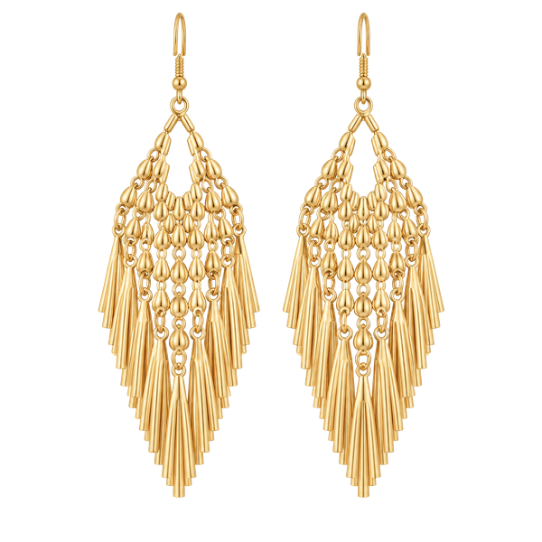 Gold Dangle Fringe Earrings - Women Jewelry