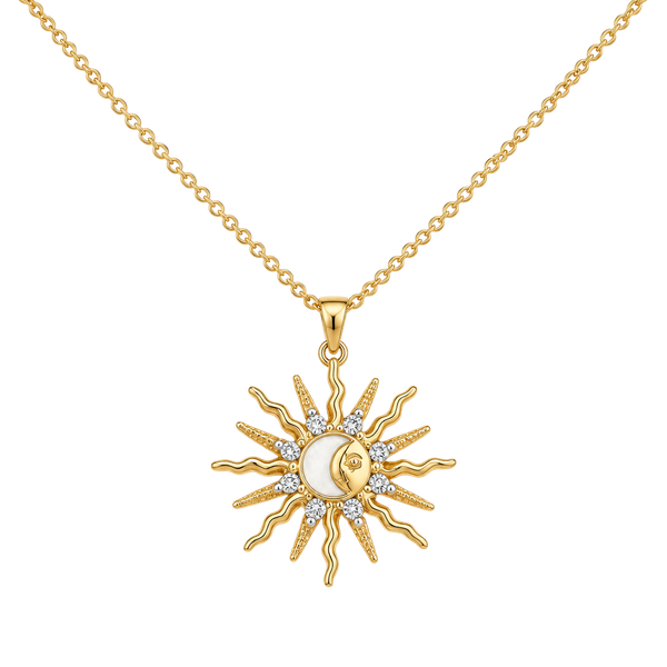 Gold Sun & Crescent Moon Pendant Necklace with Mother-of-Pearl Accent