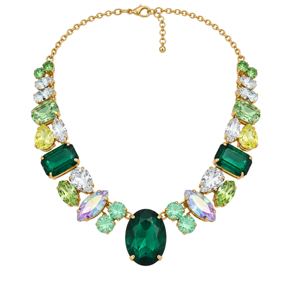 Luxury Emerald Green Crystal Statement Necklace Mixed Cut Collage Collar Gold