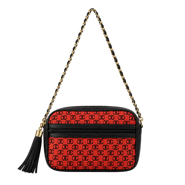 Black & Red Chain Shoulder Bag with Logo Print