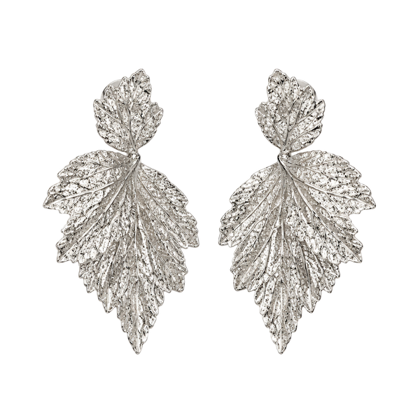 Silver Leaf Drop Earrings - Sculpted Women's Jewelry