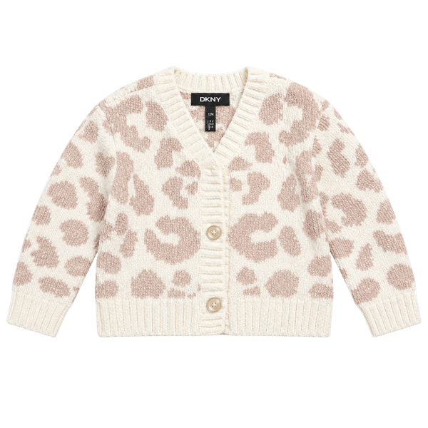 DKNY Leopard Print Cardigan Size 12M Beige White Baby Sweater
