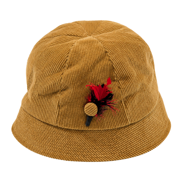 Child's Brown Corduroy Cloche Hat w/ Feather Accent Lined 