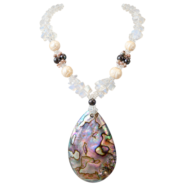 Handmade Abalone Shell Pendant Beaded Necklace With Pearls And Crystals