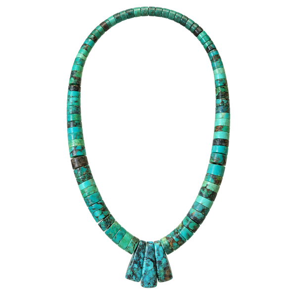 Vintage Native American Turquoise Heishi Bead Necklace with Jacla Pendant