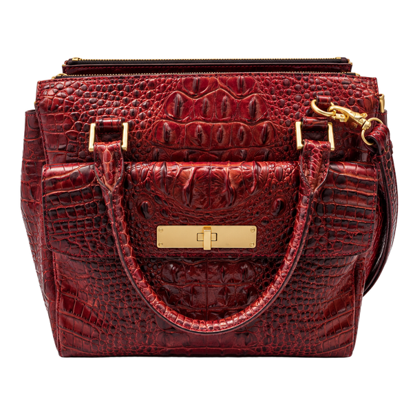 Brahmin Malia Pecan Melbourne Satchel Brown Croc Embossed Leather Bag