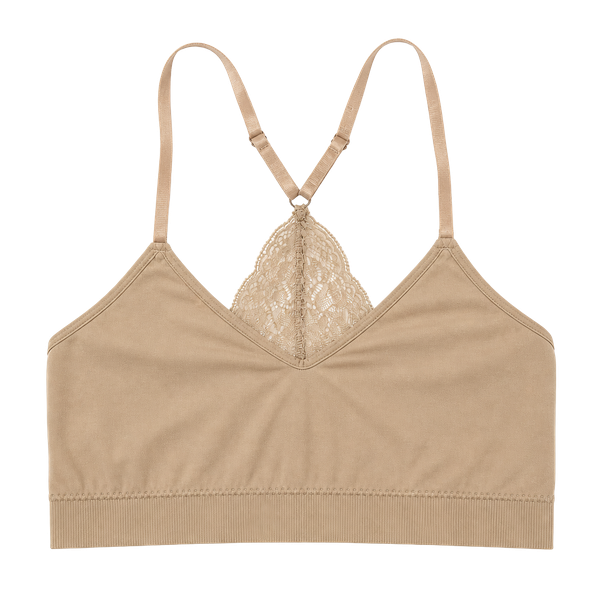 Seamless Bralette with Lace Racerback in Tan