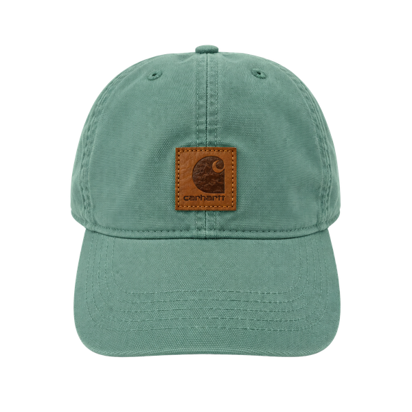 Carhartt Odessa Canvas Cap Green Leather Logo Patch Strapback Hat