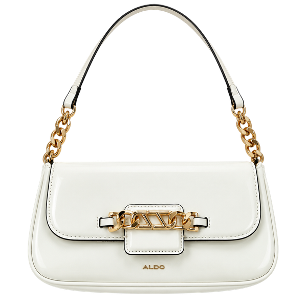 Aldo Cream Patent Leather Shoulder Bag Gold Chain Link Flap Purse