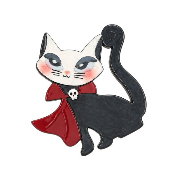Acrylic Cat Brooch With Cape And Skull Pin Badge Halloween Gift