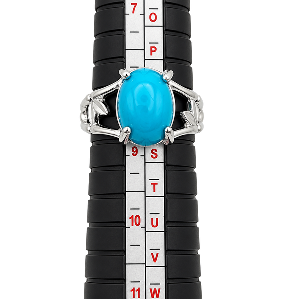 Blue Imitation Turquoise Oval Ring Size 8.5 Silver Tone Metal Band