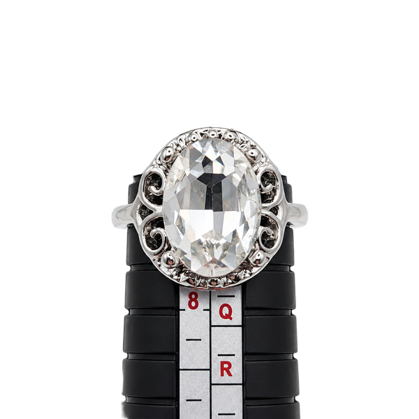 Oval Crystal Filigree Ring Size 7 Silver Tone Vintage Style